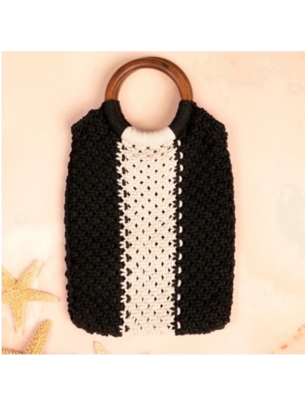 Laude the Label Gabby Mini Macrame Bag Off-White Black